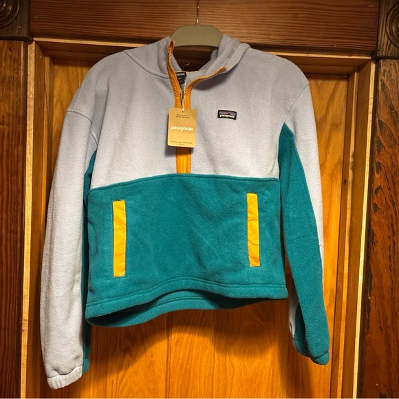Patagonia Kids Microdini Cropped Hoody 1/2 Zip Fleece XXL Blue Purple NWT